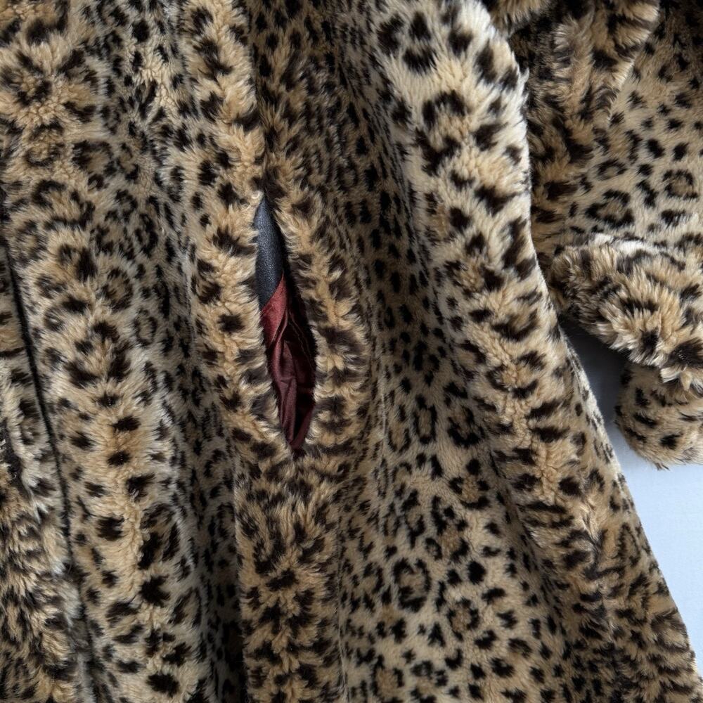 Vintage STUNNING Donnybrook Leopard Faux Fur Swing Coat Size Large Button Jacket - Picture 7 of 10
